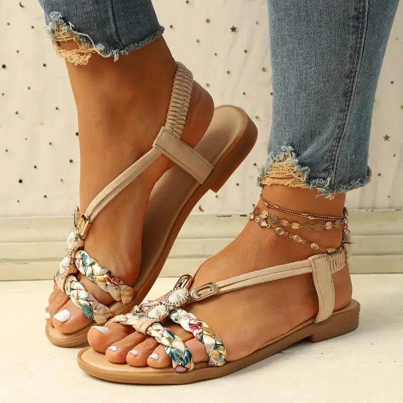 Women’s Sandals | Boho Summer Style | Soft Sole & Low Wedge Heel | Floral Design