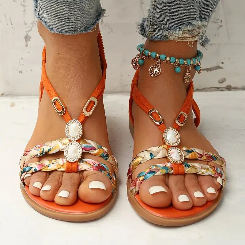 Women’s Sandals | Boho Summer Style | Soft Sole & Low Wedge Heel | Floral Design