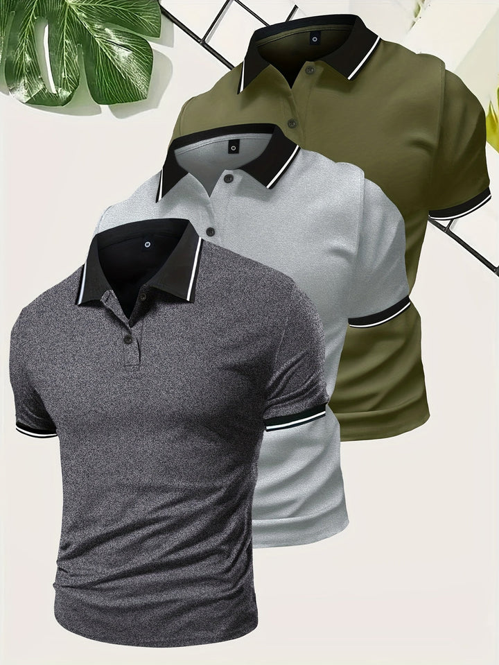 Men's 3-Pack Polo Shirt | Casual & Solid Color | Lightweight Polyester | Short Sleeve