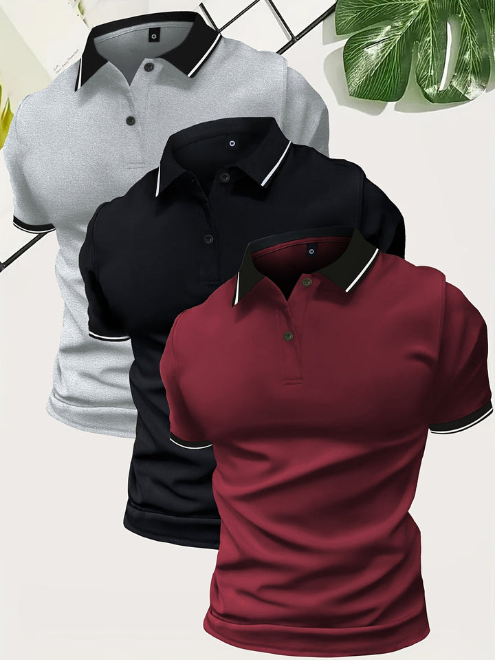Men's 3-Pack Polo Shirt | Casual & Solid Color | Lightweight Polyester | Short Sleeve