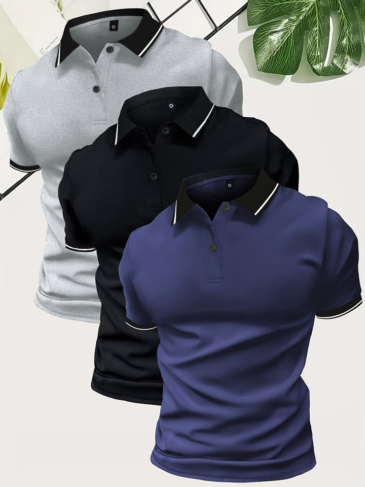 Men's 3-Pack Polo Shirt | Casual & Solid Color | Lightweight Polyester | Short Sleeve