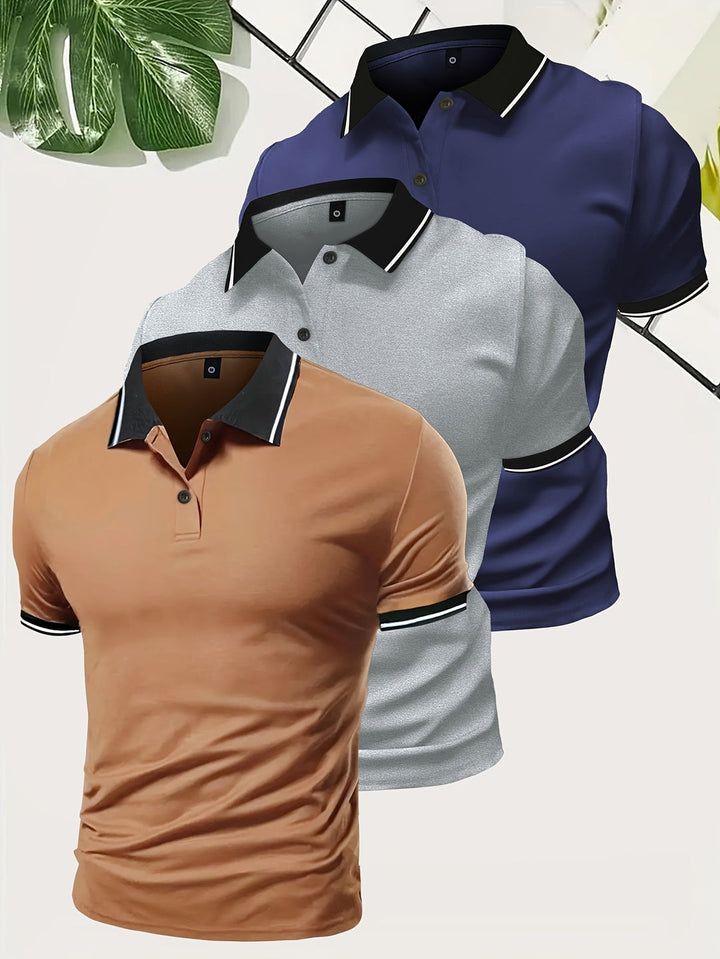 Men's 3-Pack Polo Shirt | Casual & Solid Color | Lightweight Polyester | Short Sleeve