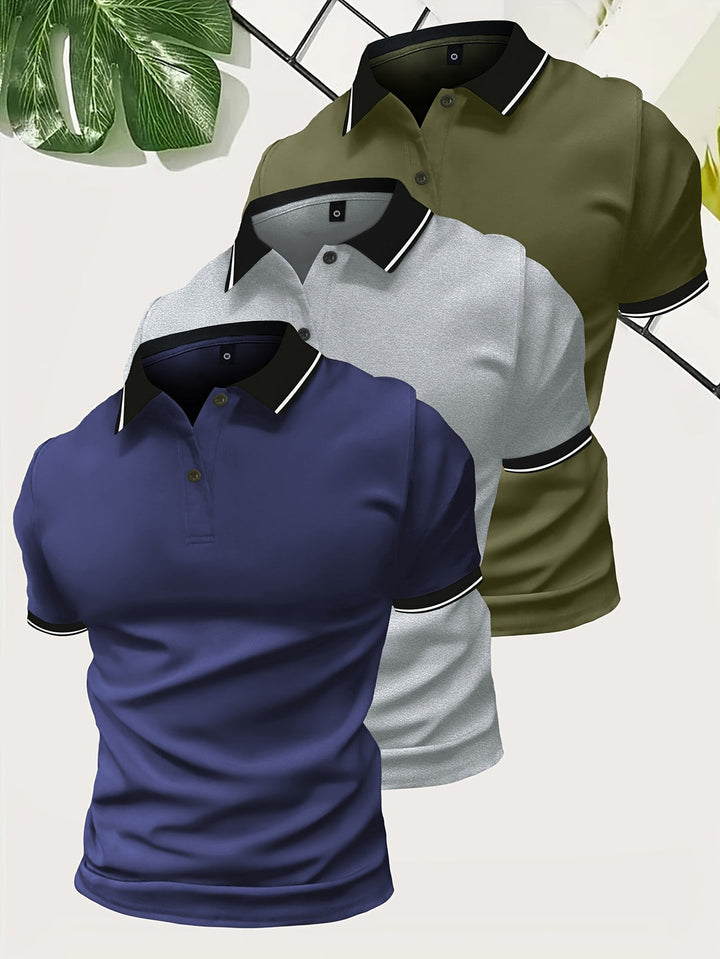 Men's 3-Pack Polo Shirt | Casual & Solid Color | Lightweight Polyester | Short Sleeve