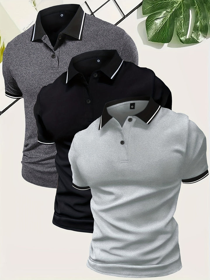 Men's 3-Pack Polo Shirt | Casual & Solid Color | Lightweight Polyester | Short Sleeve