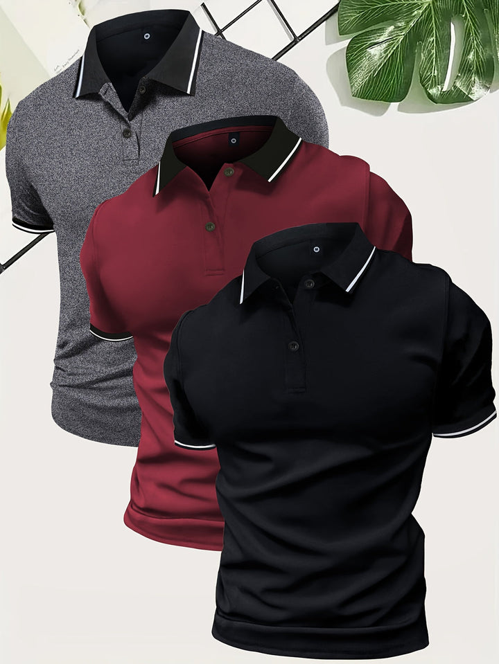 Men's 3-Pack Polo Shirt | Casual & Solid Color | Lightweight Polyester | Short Sleeve