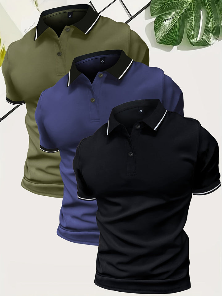 Men's 3-Pack Polo Shirt | Casual & Solid Color | Lightweight Polyester | Short Sleeve