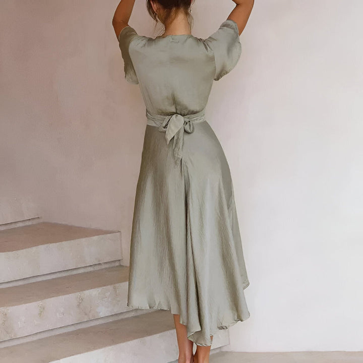 Women’s Dress | Satin & Elegant | Short Sleeves | V-Neck Summer Dress