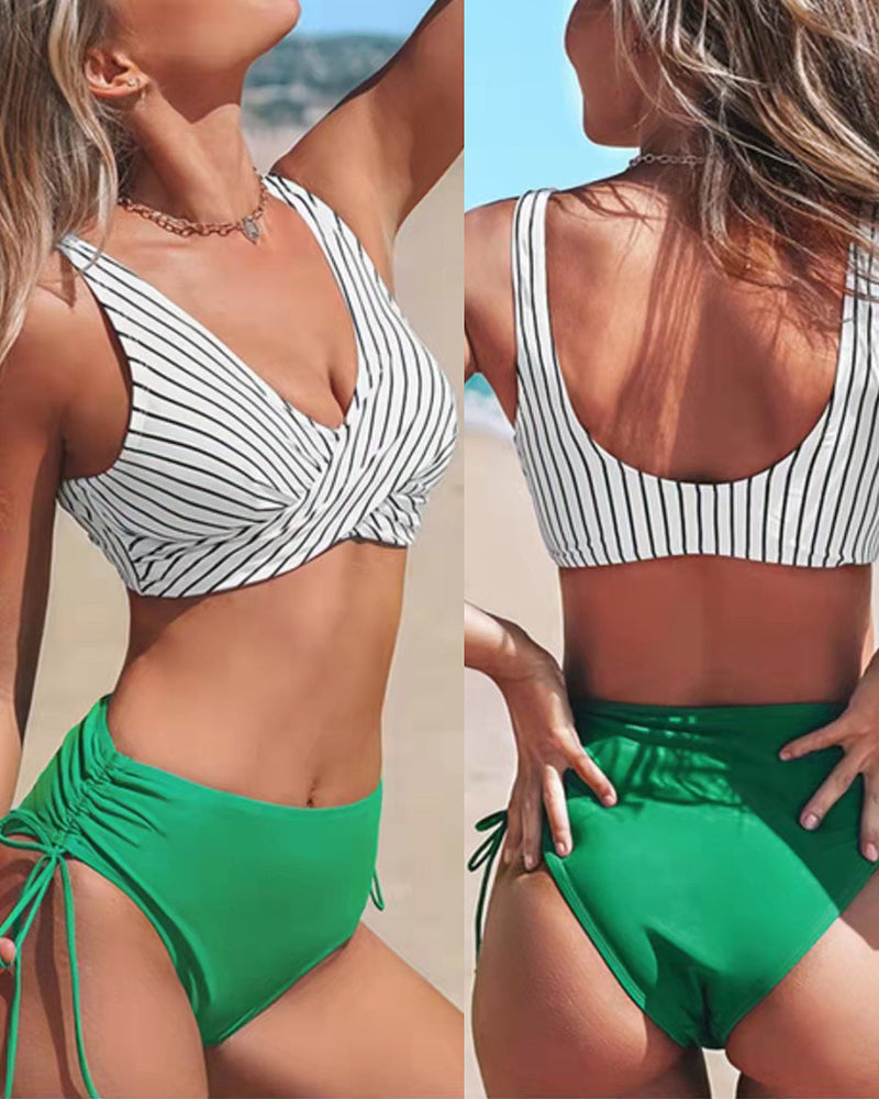 Women’s Bikini Set | Vintage Print | Cross Back & Push-Up | Two-Piece Swimsuit
