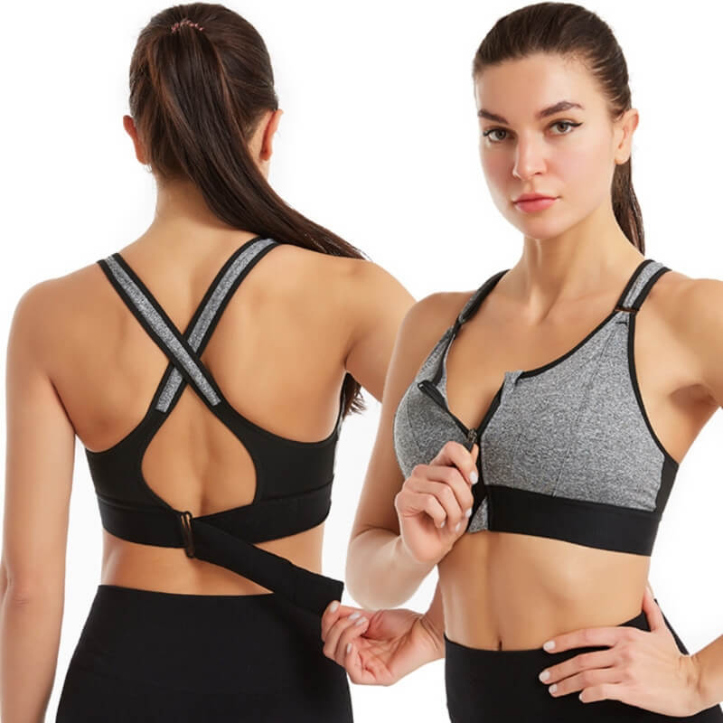 Sports Bra for Women | Front Zip | Adjustable Straps | Shock Absorbing | Push-up Effect