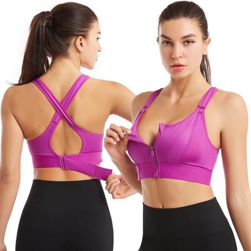Sports Bra for Women | Front Zip | Adjustable Straps | Shock Absorbing | Push-up Effect