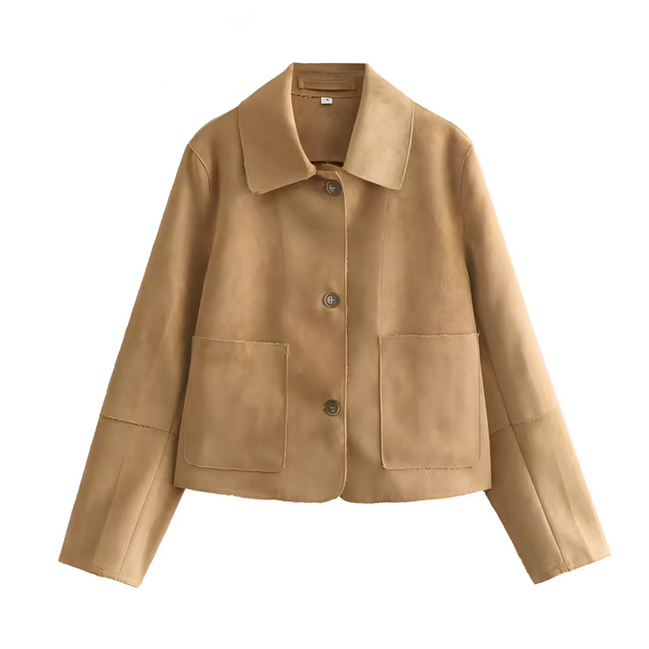 Ladies' Jacket | Short Model in Suede-Like Fabric | Button Closure & Double Pockets | Solid Colour