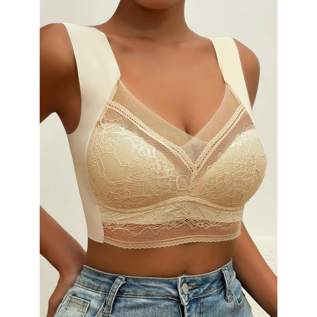 Lace Bra for Women | Deep V-Neck | Push-up Effect | Ice Silk | Comfortable & Elegant