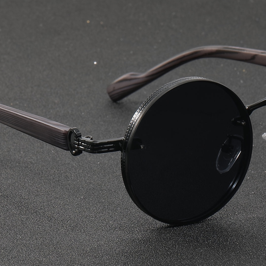 Men's Vintage Glasses | Round Metal Frame with Wood Texture | Fashionable