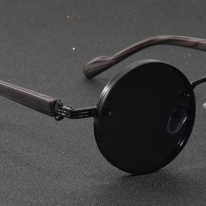 Men's Vintage Glasses | Round Metal Frame with Wood Texture | Fashionable