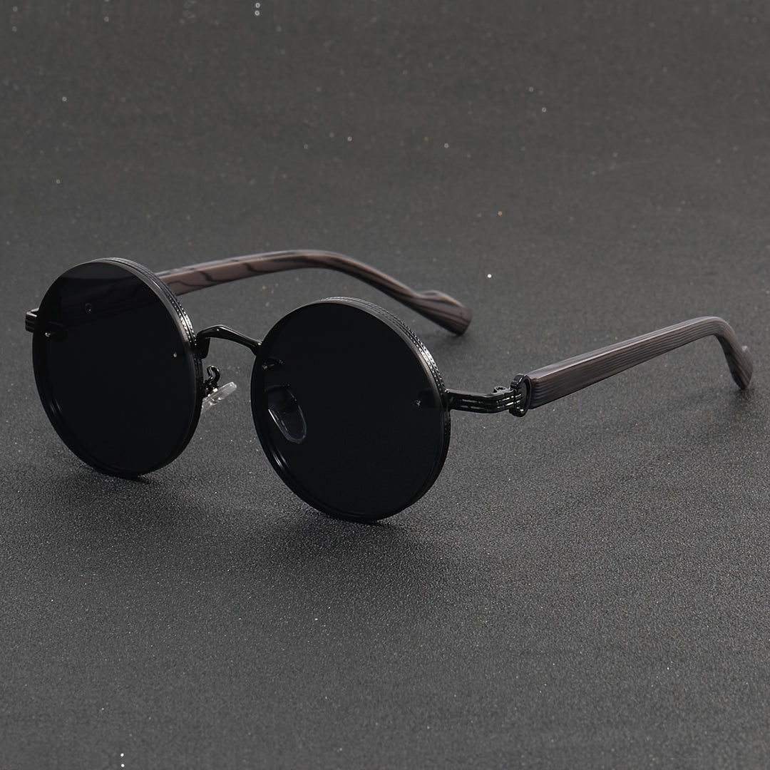 Men's Vintage Glasses | Round Metal Frame with Wood Texture | Fashionable