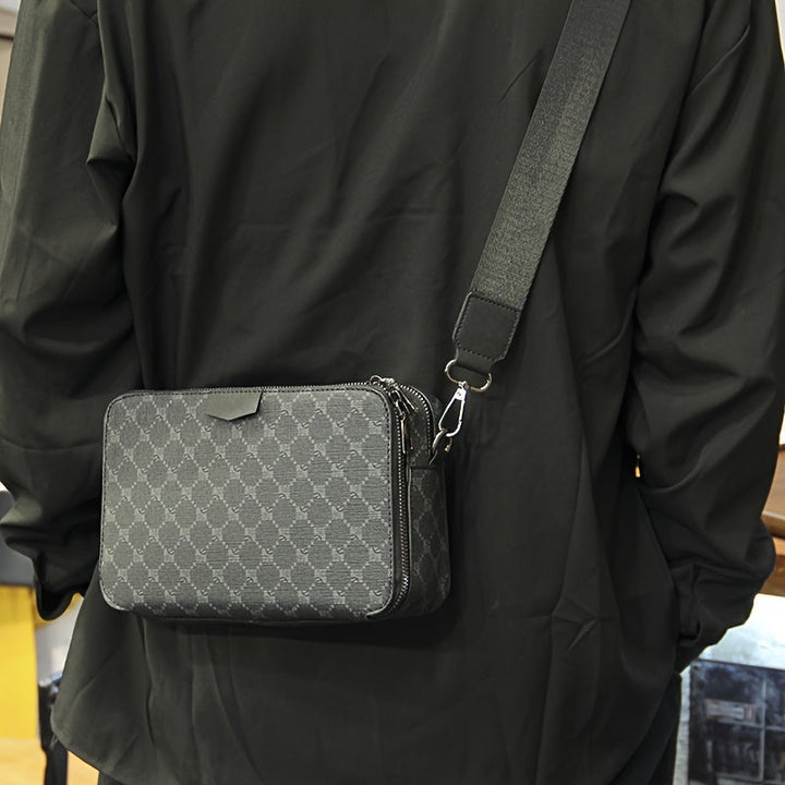 Men's Crossbody Bag | Streetstyle & Checked Design | Adjustable Strap & Multiple Pockets | Black