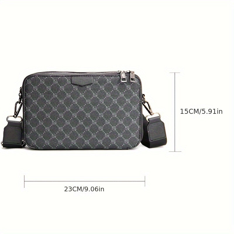 Men's Crossbody Bag | Streetstyle & Checked Design | Adjustable Strap & Multiple Pockets | Black