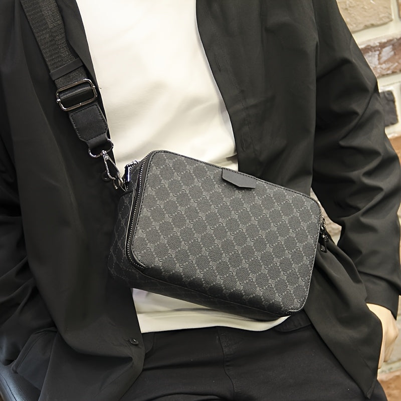 Men's Crossbody Bag | Streetstyle & Checked Design | Adjustable Strap & Multiple Pockets | Black