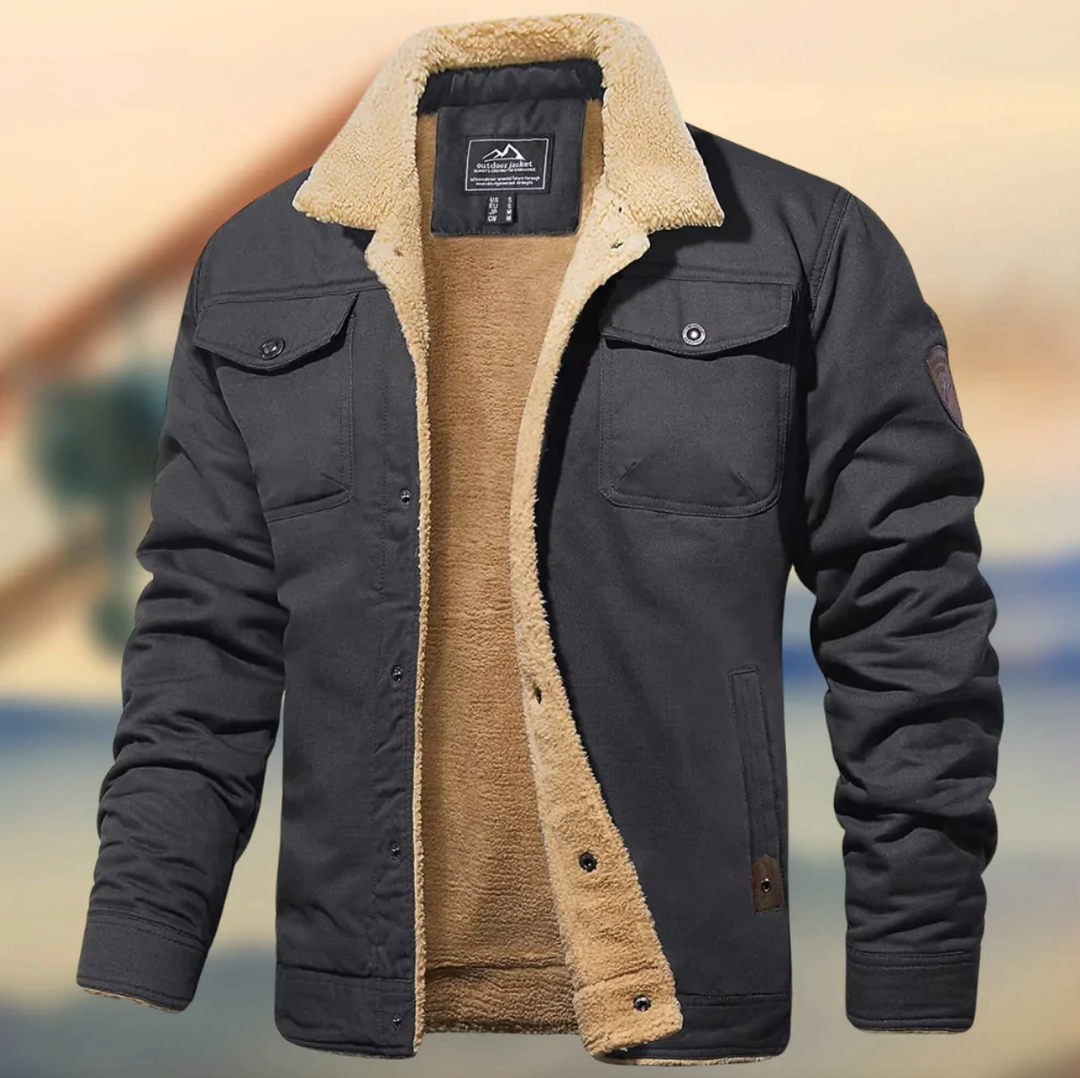 Men’s Winter Coat | Fleece-Lined Casual Jacket | Lapel Collar | Polyester