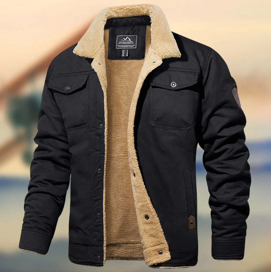 Men’s Winter Coat | Fleece-Lined Casual Jacket | Lapel Collar | Polyester