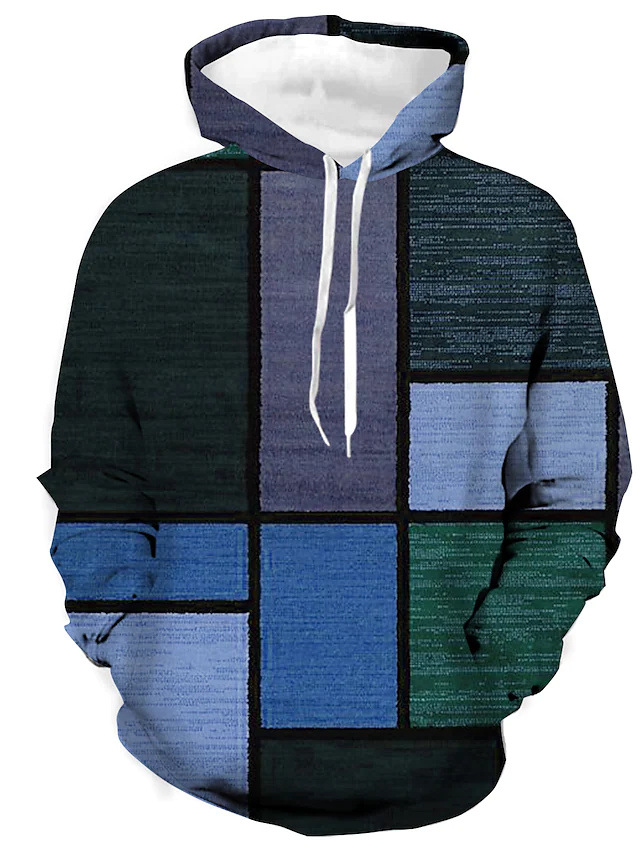 Men’s Hoodie | 3D Checkered Print | Streetstyle & Casual | Polyester