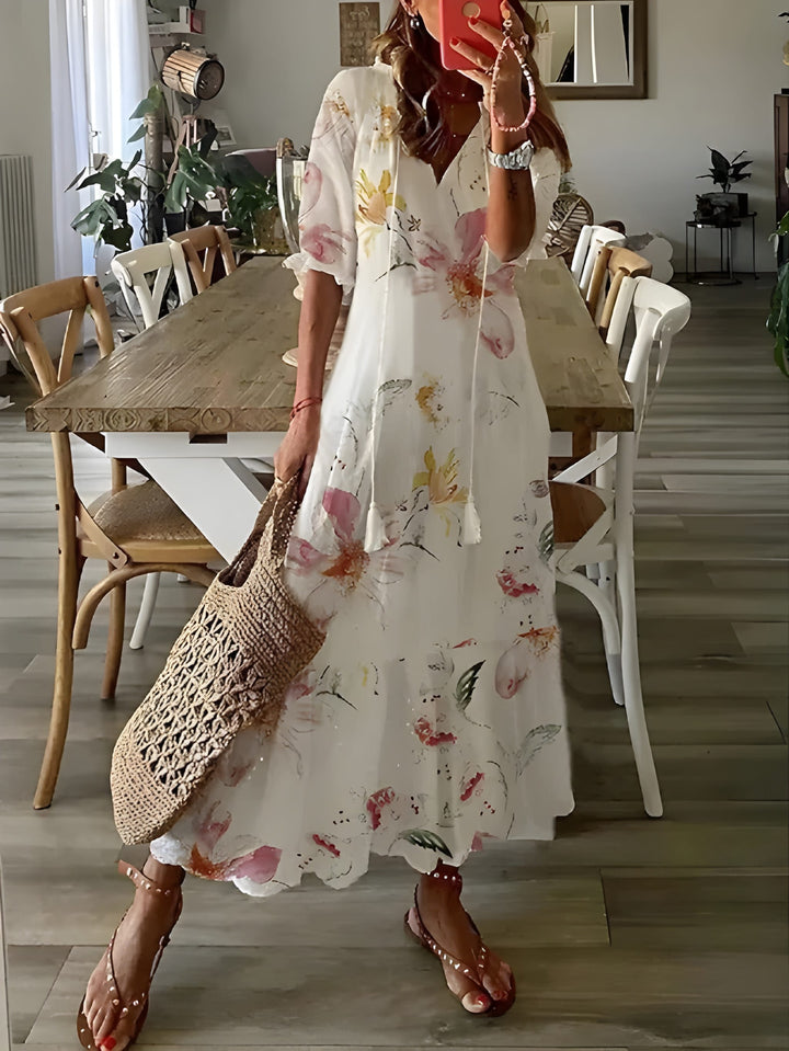 Women’s Bohemian Maxi Dress | Lightweight Summer Style | V-Neck Design | Polyester