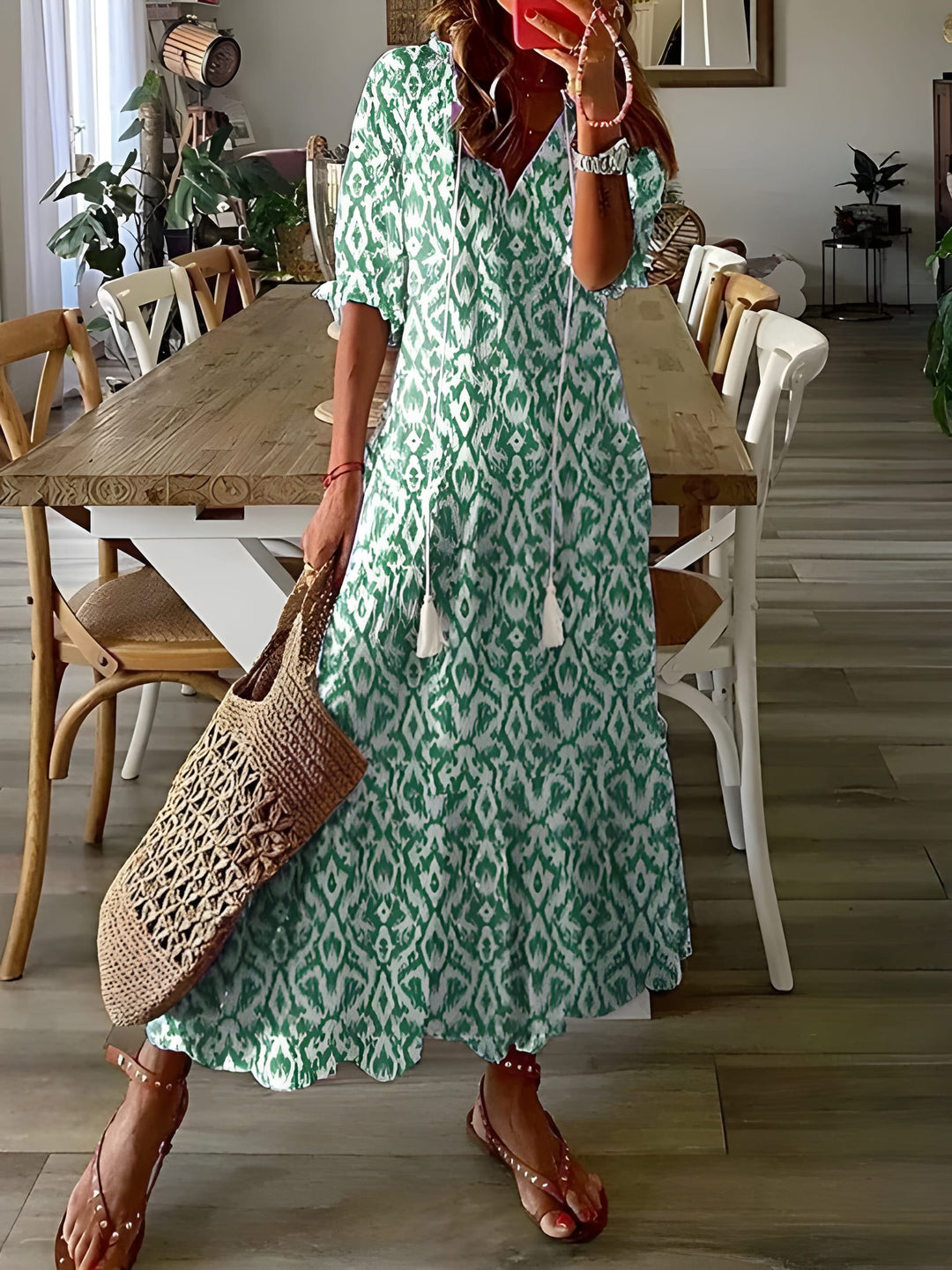 Women’s Bohemian Maxi Dress | Lightweight Summer Style | V-Neck Design | Polyester