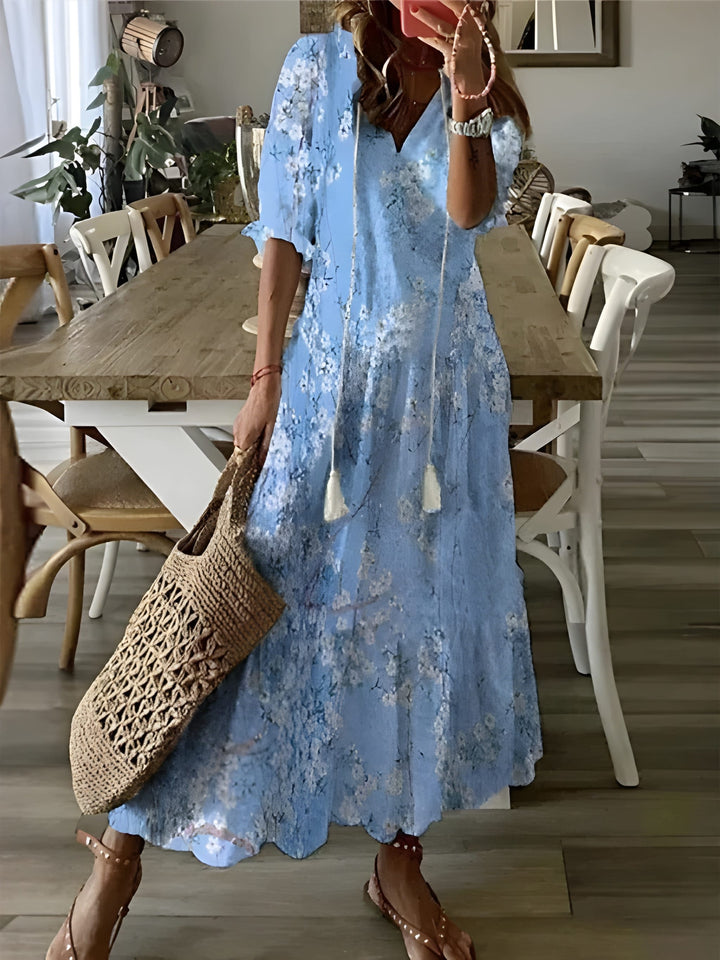 Women’s Bohemian Maxi Dress | Lightweight Summer Style | V-Neck Design | Polyester