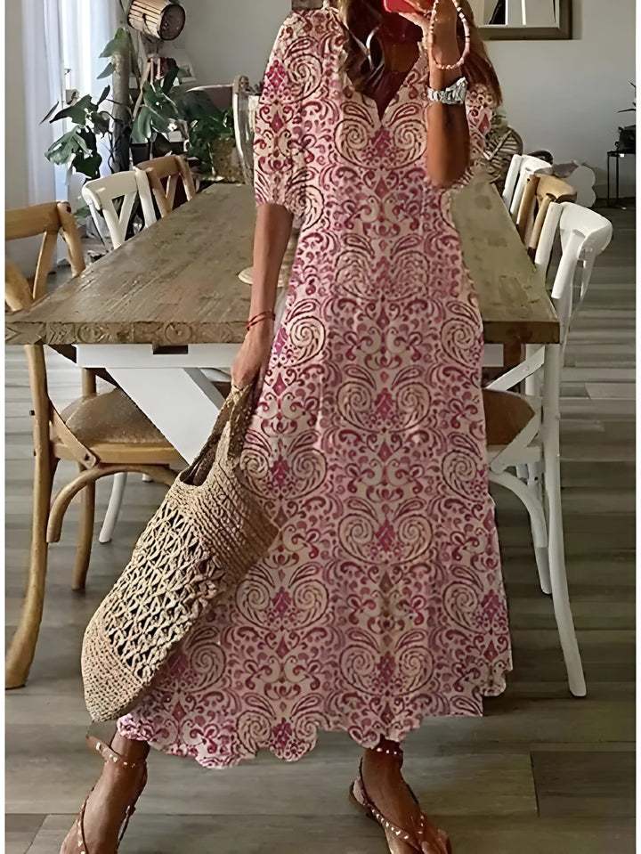 Women’s Bohemian Maxi Dress | Lightweight Summer Style | V-Neck Design | Polyester