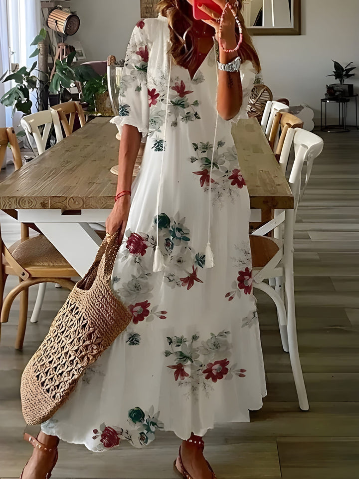 Women’s Bohemian Maxi Dress | Lightweight Summer Style | V-Neck Design | Polyester