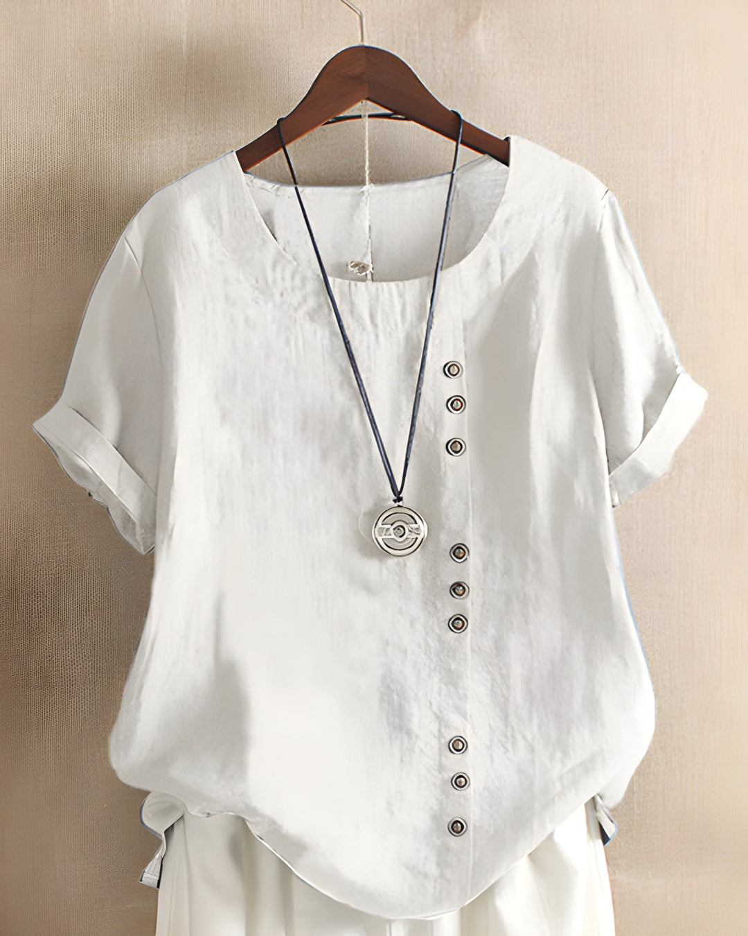 Women’s Short Sleeve Blouse | Solid Color & Round Neck |  Cotton Linen