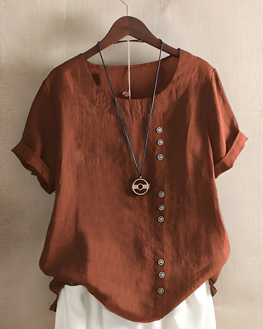 Women’s Short Sleeve Blouse | Solid Color & Round Neck |  Cotton Linen