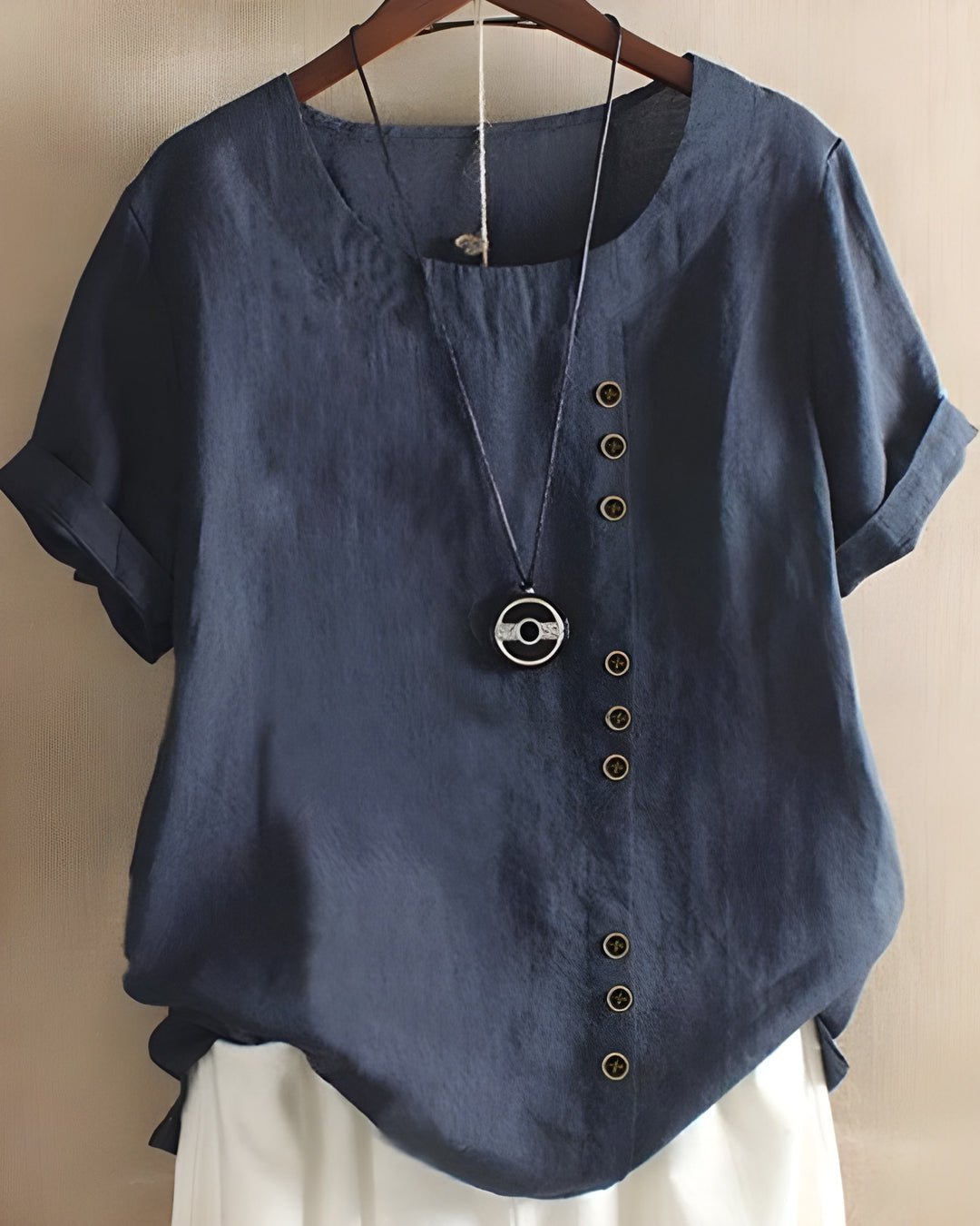 Women’s Short Sleeve Blouse | Solid Color & Round Neck |  Cotton Linen