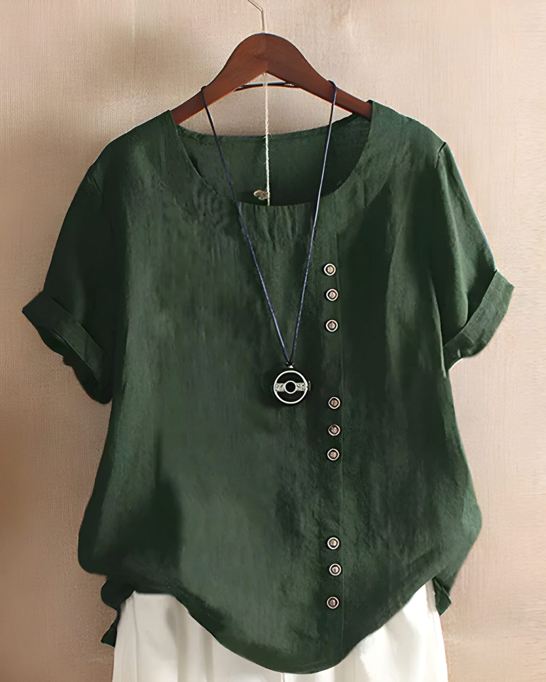 Women’s Short Sleeve Blouse | Solid Color & Round Neck |  Cotton Linen