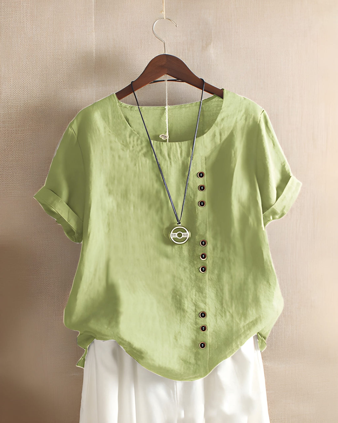 Women’s Short Sleeve Blouse | Solid Color & Round Neck |  Cotton Linen