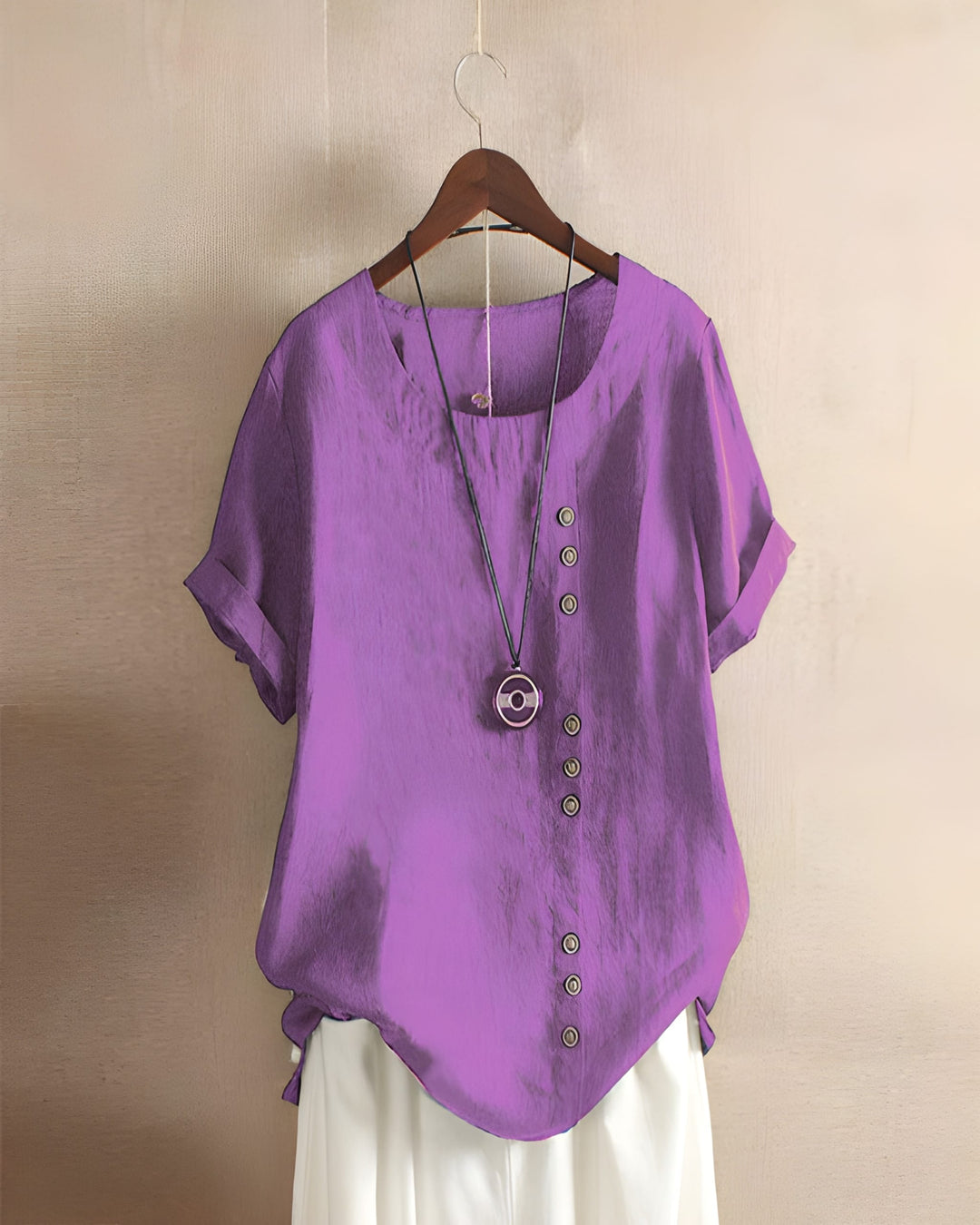 Women’s Short Sleeve Blouse | Solid Color & Round Neck |  Cotton Linen