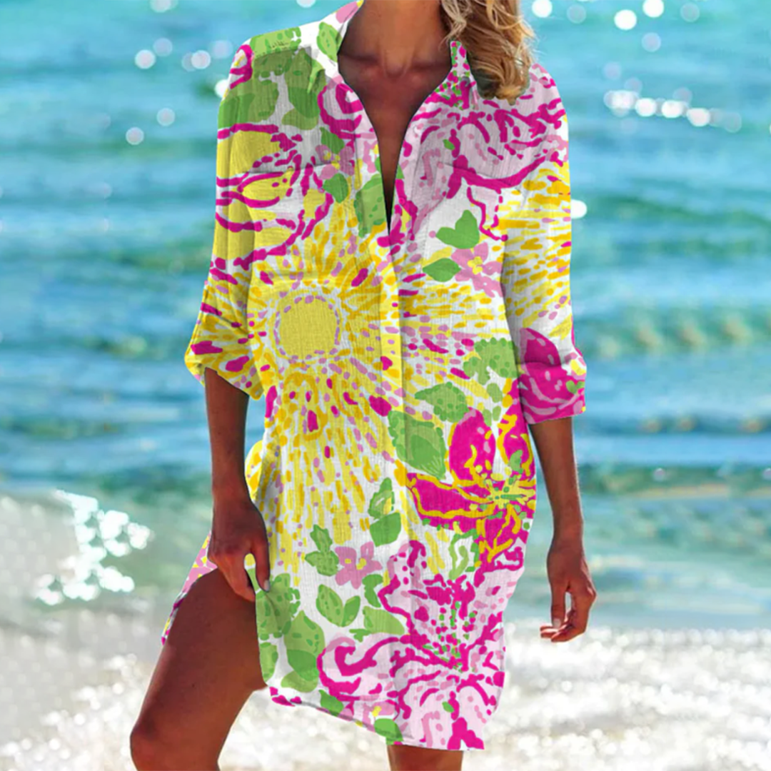 Women’s Classic Summer Shirt | Floral-Inspired Colors | Longline A-Line Fit | Polyester