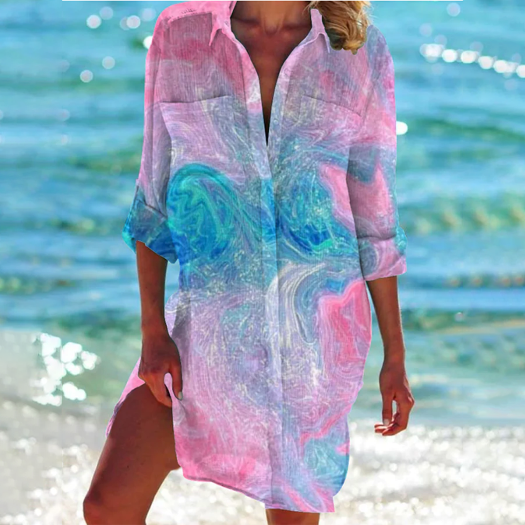 Women’s Classic Summer Shirt | Floral-Inspired Colors | Longline A-Line Fit | Polyester