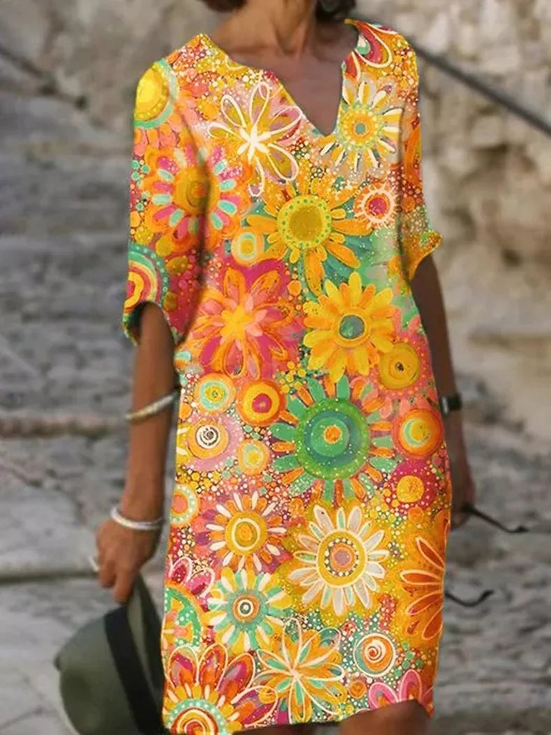 Women's Dress | V-Neck with Floral Print | Feminine & Comfortable | Polyester