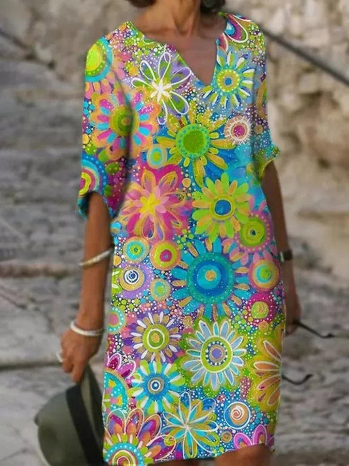 Women's Dress | V-Neck with Floral Print | Feminine & Comfortable | Polyester