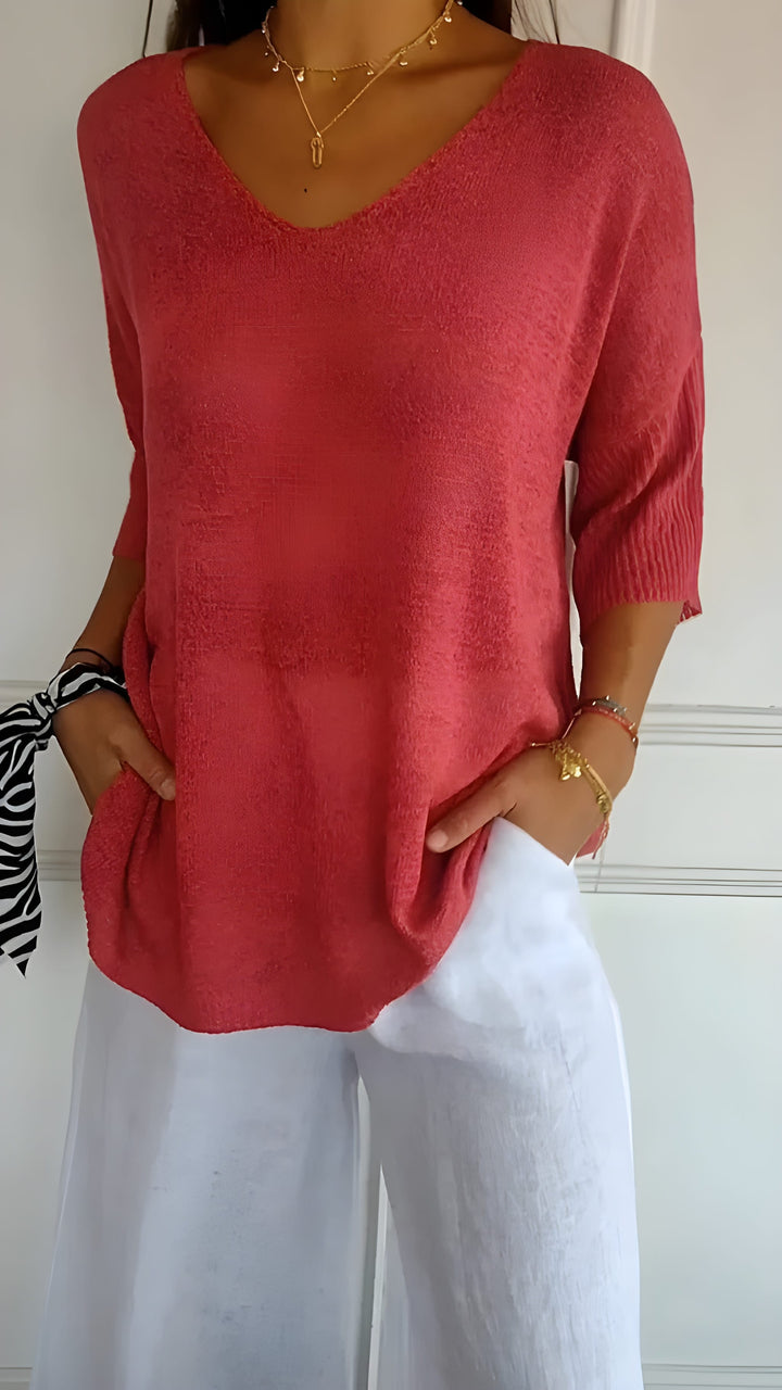 Women's Knit Top | Comfortable V-Neck | Soft & Breathable Fit | Cotton