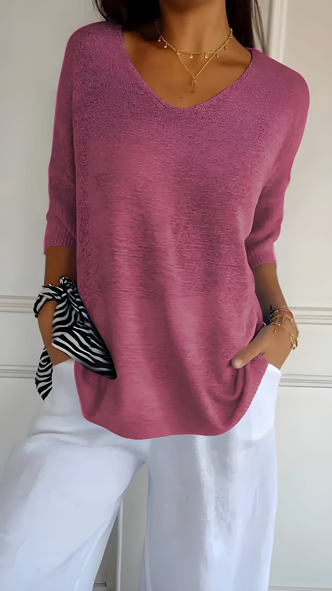 Women's Knit Top | Comfortable V-Neck | Soft & Breathable Fit | Cotton