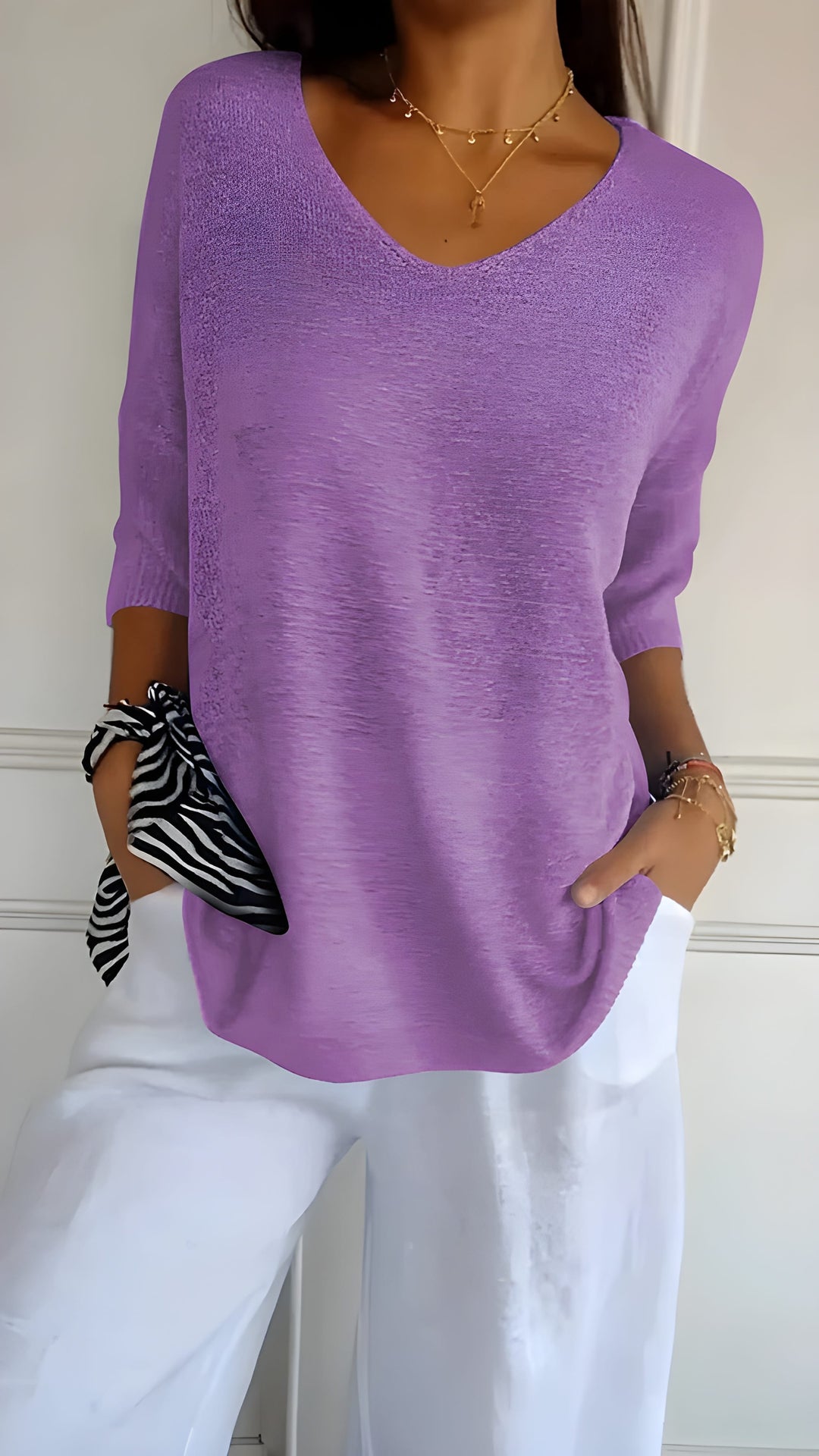 Women's Knit Top | Comfortable V-Neck | Soft & Breathable Fit | Cotton