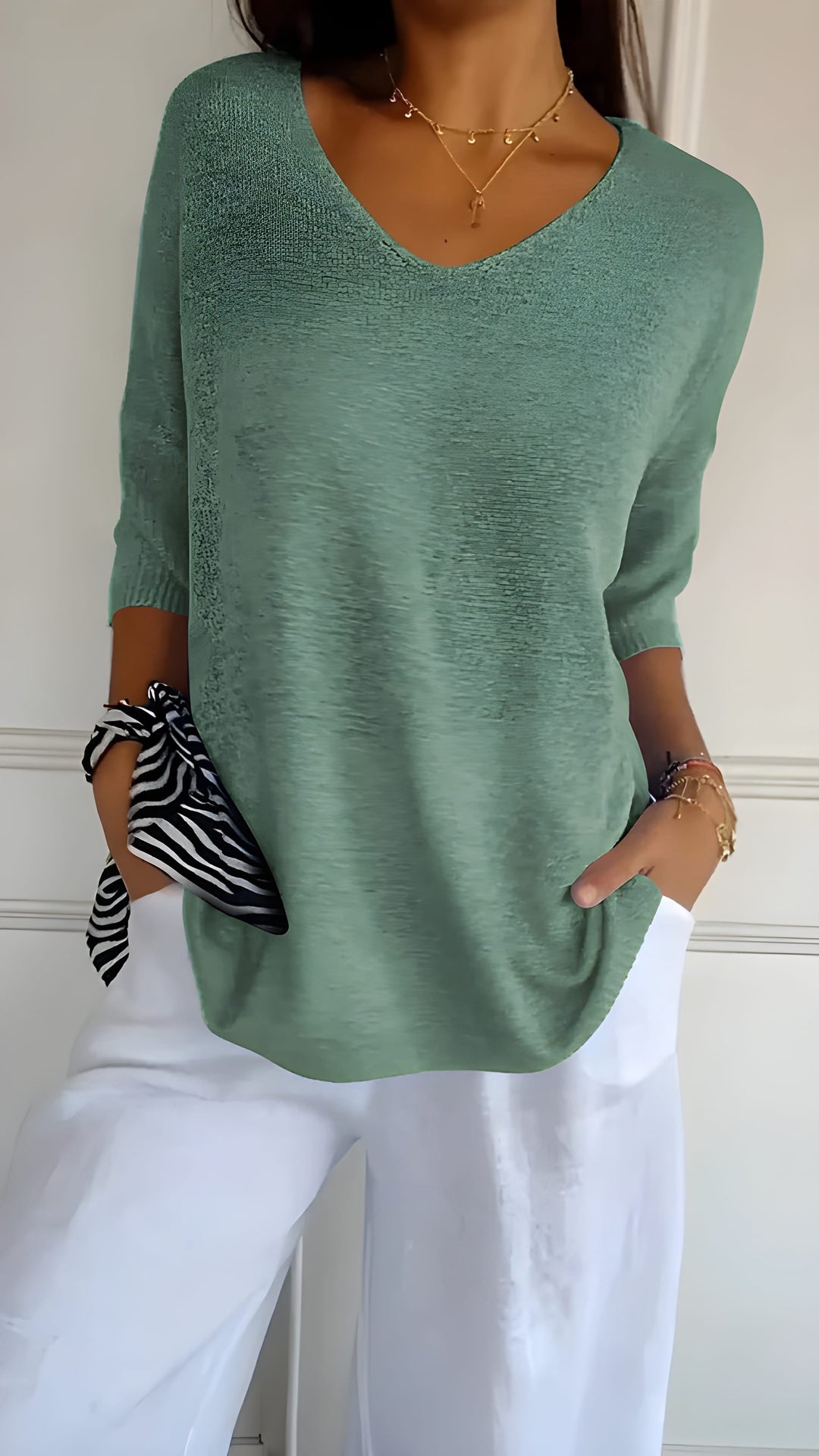 Women's Knit Top | Comfortable V-Neck | Soft & Breathable Fit | Cotton