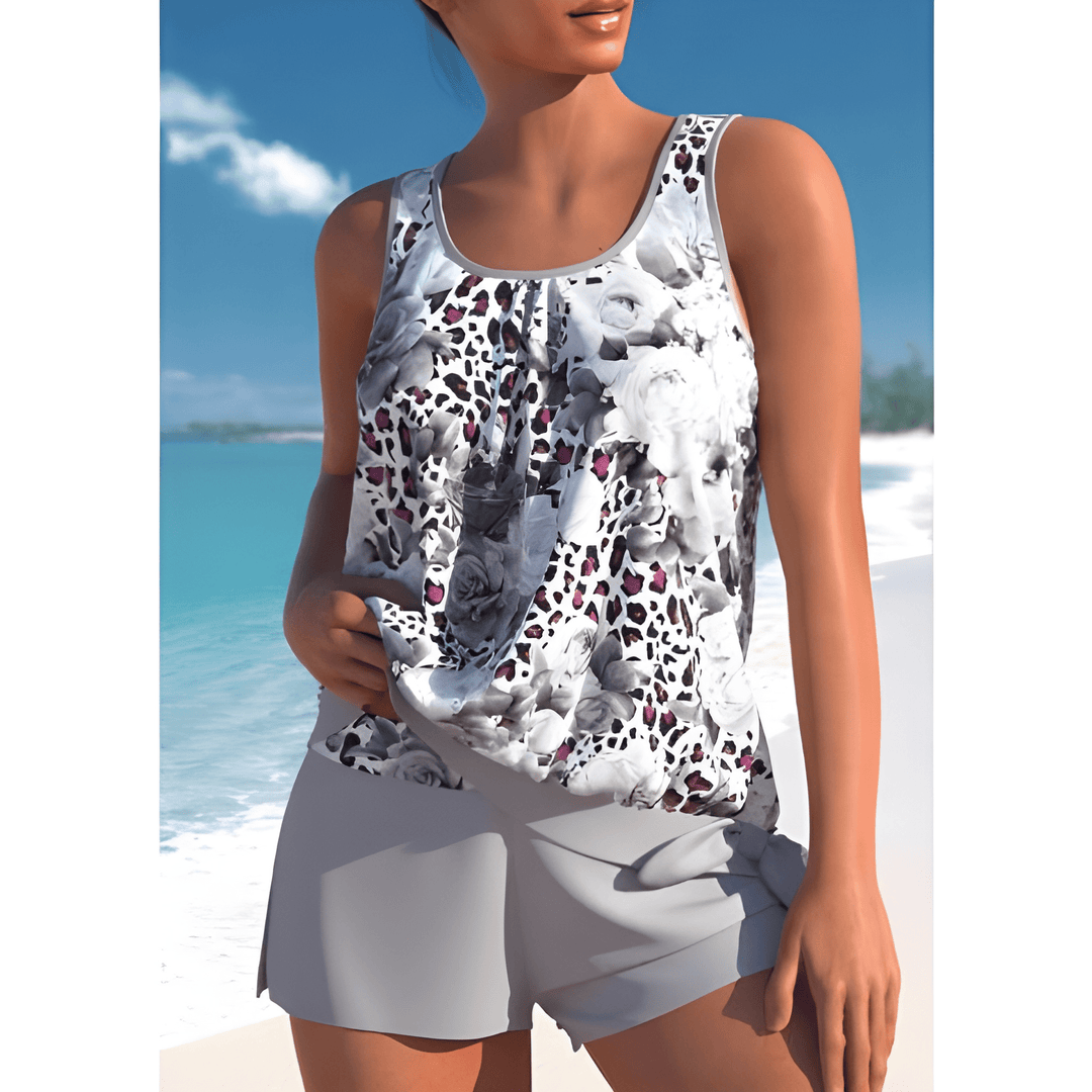 Women's Tankini Set | Two-Tone Floral Print | Sleeveless & Wireless Support | Polyamide/Elastane