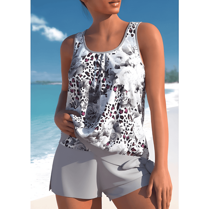 Women's Tankini Set | Two-Tone Floral Print | Sleeveless & Wireless Support | Polyamide/Elastane