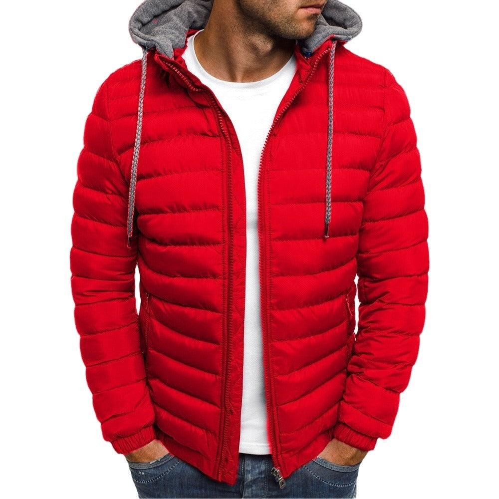 Men's Down Jacket | Waterproof & Windproof | Padded Warmth with Hood & Zipper | Polyester