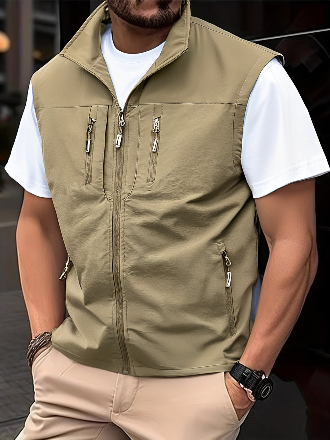 Men's Vest | Quick-Drying | Sleeveless | Multiple Pockets | Polyester