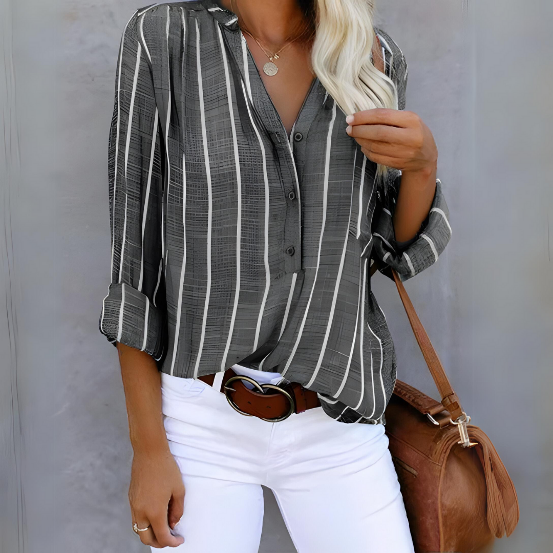 Women’s Striped Blouse | Trendy & Flowing | Long Sleeve | Polyester