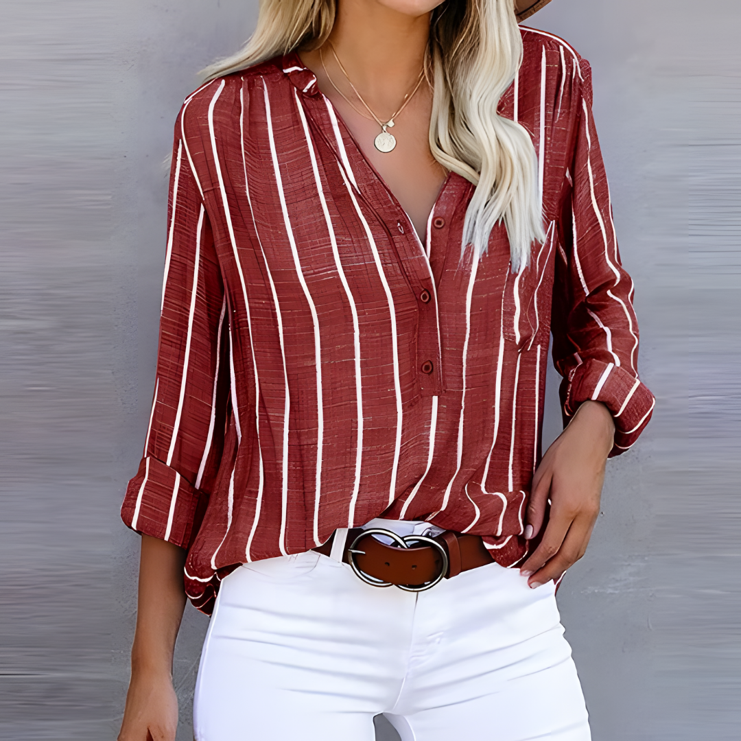 Women’s Striped Blouse | Trendy & Flowing | Long Sleeve | Polyester